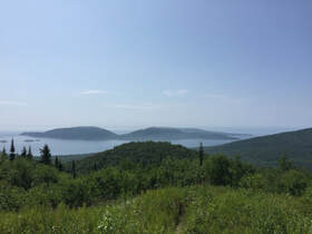 An image of Pic Island taken from the lookout in Neys Provincial Park